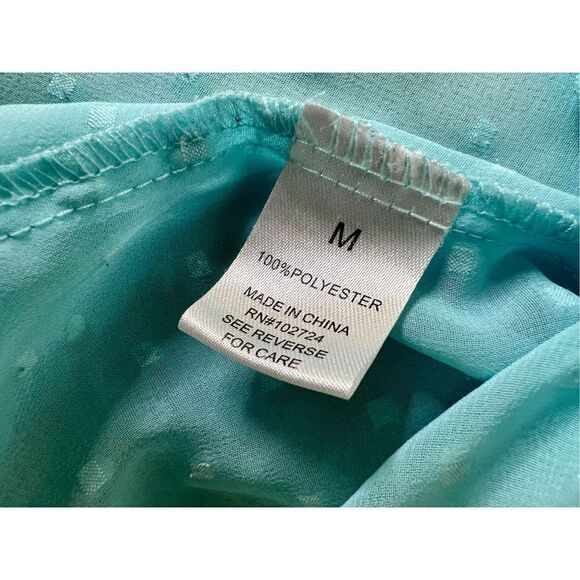 Grand & Greene Top Blue Green Textured Sheer Tunic Blouse Sz Medium - Picture 7 of 11